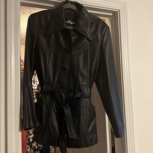 Maxima Black Leather Coat with Belt